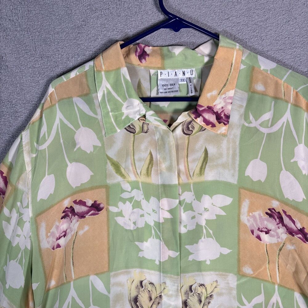 Vintage Piano Women 3x 100% Silk Blouse Retro Inspired CottageCore Whimsy Pastel - Picture 3 of 16